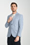 Assente Men's A.Navy Blue - Blue Linen Look Plaid Slim Fit Mono Collar Sports Blazer Jacket - 5