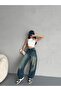 Women's Pale Effect Loose Cut Comfortable Wide Leg Baggy Jeans - 6