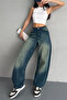 Women's Pale Effect Loose Cut Comfortable Wide Leg Baggy Jeans