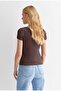 Women's Brown Square Neck T-Shirt & Blouse, Lycra Corded Camisole Fabric - 4