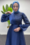 Stone Detailed Organza Fabric Hijab Evening Dress - 2
