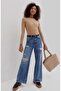 Women's Beige Crew Neck Long Sleeve, Ribbed Camisole Blouse - 3