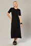 Black Women's Viscose Short Sleeve Long Dress 230
