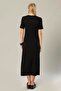 Black Women's Viscose Short Sleeve Long Dress 230 - 5