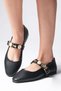 Victoria Black Color Buckle Detailed Blunt Toe Women's Ballerina Shoes - 6