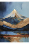 Hari̇kabi̇rev | Dark Blue-Gold Abstract Mountain Landscape Combination | Framed Glass Table 3 Pieces Vertical - 3