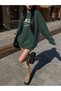 Women's Nefti Green Paris Skate Club Printed Crew Neck Oversize Sweatshirt - 3