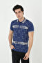 Blue Slim Fit Men's T-Shirt - Collared Printed - 3