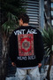 Oversize Crew Neck Three Thread Printed Sweatshirt - Black