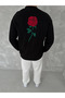 Unisex Crew Neck Front and Back Printed Sweatshirt - Black - 2