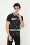 Men's Collared Slim Fit Printed T-Shirt - Black