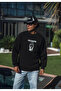 Winter Crew Neck Printed Sweatshirt - Black - 2
