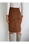Women's Elastic Waist Suede Tan Slit Pencil Skirt Length 65 cm - 5
