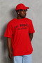 Unisex Oversize Printed Crew Neck T-Shirt - Red - 4