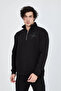 Men's Half Zipper Printed Sweat - Black - 3