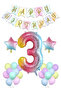 Rainbow Concept 3 Year Old Birthday Party Celebration Set Number and Star Foil Banner and Macaron Balloon