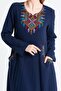 Long Sleeve Shile Cloth Embroidered Antique Long Hijab Authentic Dress Navy Blue Lcvt - 3