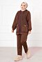 Hooded Quilted Double Set Brown