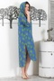Italian Blue Buttoned Long Sleeve Print Double Pocket Hooded Casual Woven Summer Dress 130 65 - 6