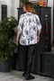 Italian White-Black Prevailing Collar Button 3/4 Sleeve Floral Pocket Casual Long Back Woven Blouse - 8