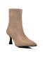 Ds-60 Beige Suede Genuine Leather Women's Heeled Boots with Fleece Inside