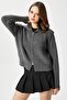 Women's Woody Anthracite Double Sided Zippered Polo Knitwear Cardigan - 5