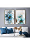 Hari̇kabi̇rev | Blue-Gold Color Flower Combination | Tempered Frame Glass Table 2 Pieces Vertical