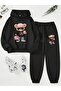 Women's Bear Printed Hooded Tracksuit Set - 3