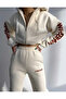 Women's Sleeve Text Detailed Tracksuit Set - 4