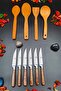 10 Pieces Set 6 Pieces Steak Kitchen Fruit Vegetable Knife and 4 Pieces Natural Wood Serving Scoop Spoon Set - 4