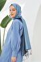 Ice Blue Black Plain Double Sided Silk Shawl Model - 3