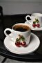 Fenomen Gold Gilded Cherry 4-Piece 2-Person Porcelain Coffee Cup Set - Cherry Embroidered - 3