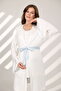 Women's Blue Ruffled Special Design Short Sleeve 100% Cotton Maternity Robe Pajama Set - 2
