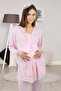 Pink Lace Dressing Gown Maternity Pajama Set Effortt - 2