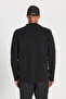 Men's Black 100% Cotton Warm Standard Fit Regular Fit Shirt Collar Pocket Knitwear Jacket - 6