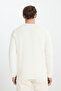 Men's Ecru 100% Cotton Keep Warm Standard Fit Regular Cut Crew Neck Rice Knit Knitwear Sweater - 5