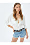 Long Sleeve Stand Collar Pocket Aerobin Satin Shirt with Fold Detail - 5