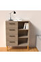 Wooden Chest Drawer with 4 Drawers and 3 Open Storage Shelf Cabinet-Beige Grey Lorenzo Oak - 2