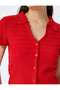 Buttoned Shirt Collar Textured Short Sleeve Blouse Wrinkle - 5