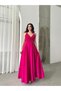 Fuchsia Chain Strap Chest Draped Evening Dress - 6