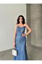 Blue Sequin Sequins Embroidered Strapless Evening Dress - 2