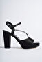 Women's Single Stone Black Satin Platform Heeled Shoes - 5