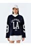 College Printed V-Neck Long Sleeve Oversize Sweatshirt - 3