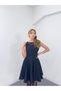 Stitching Flounce Mini Dress Navy Blue - 3
