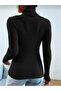Black Cotton Turtleneck Hooded Slimfit High Neck Sweater - 2