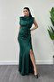 Sequin Sequin Fabric Drawstring Detail Evening Dress - Zimrute Green