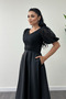 Midi Dress with Lace Top and Satin Bottom Details - BLACK - 4