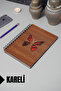 Butterfly Themed Wooden Cover Notebook - Checkered Notebook - Agenda - School Notebook (A5 - 120 Pages)