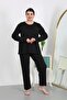 Women's Large Size Long Sleeve Combed Cotton Pajama Set Black 202501 - 2