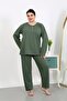 Women's Plus Size Long Sleeve Combed Cotton Pajamas Set Khaki 202501 - 6